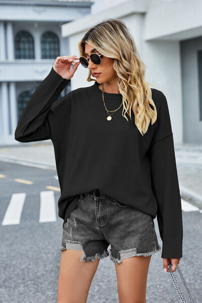 Round Neck Dropped Shoulder Sweater |1mrk.com