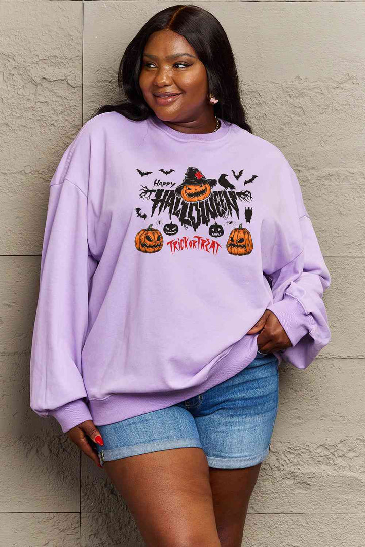 Simply Love Full Size HAPPY HALLOWEEN TRICK OR TREAT Graphic Sweatshirt |1mrk.com