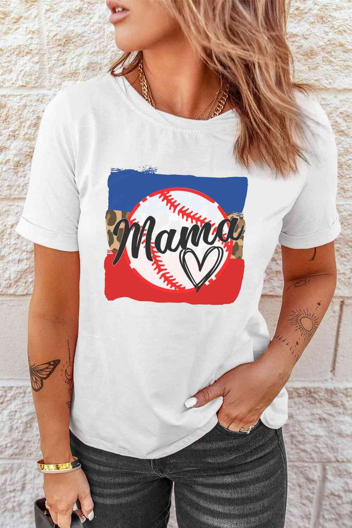 MAMA Heart Graphic Round Neck T-Shirt | 1mrk.com