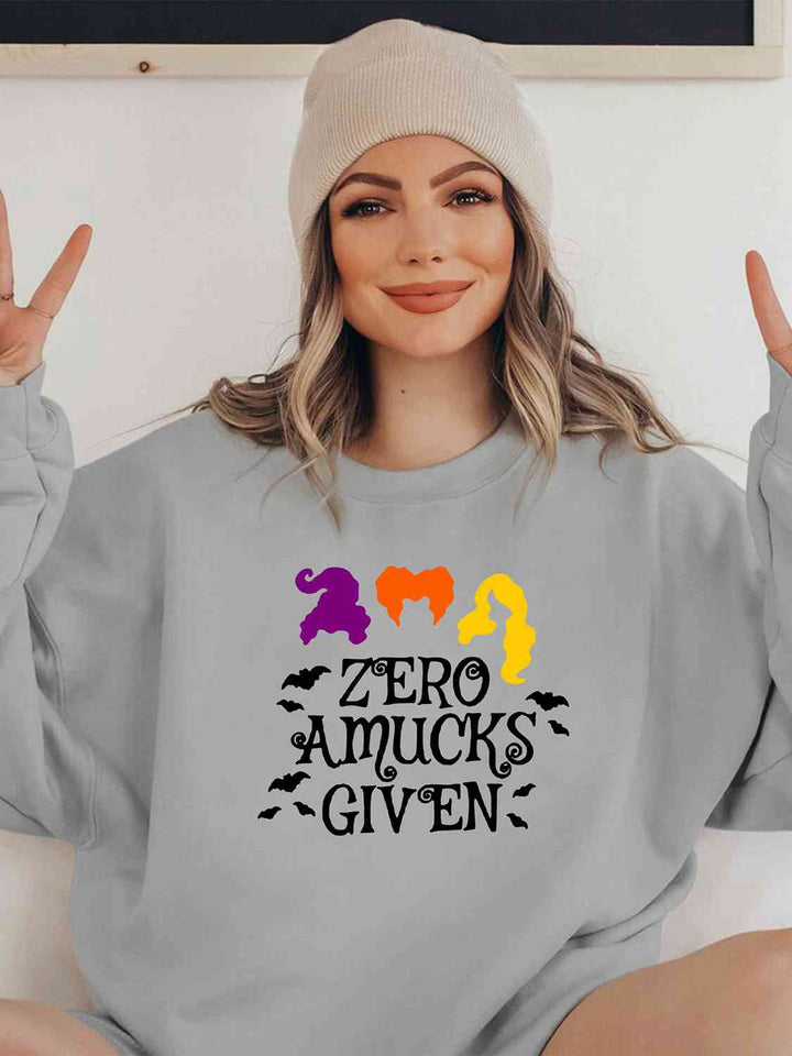 Full Size Round Neck Long Sleeve ZERO AMUCKS GIVEN Graphic Sweatshirt |1mrk.com