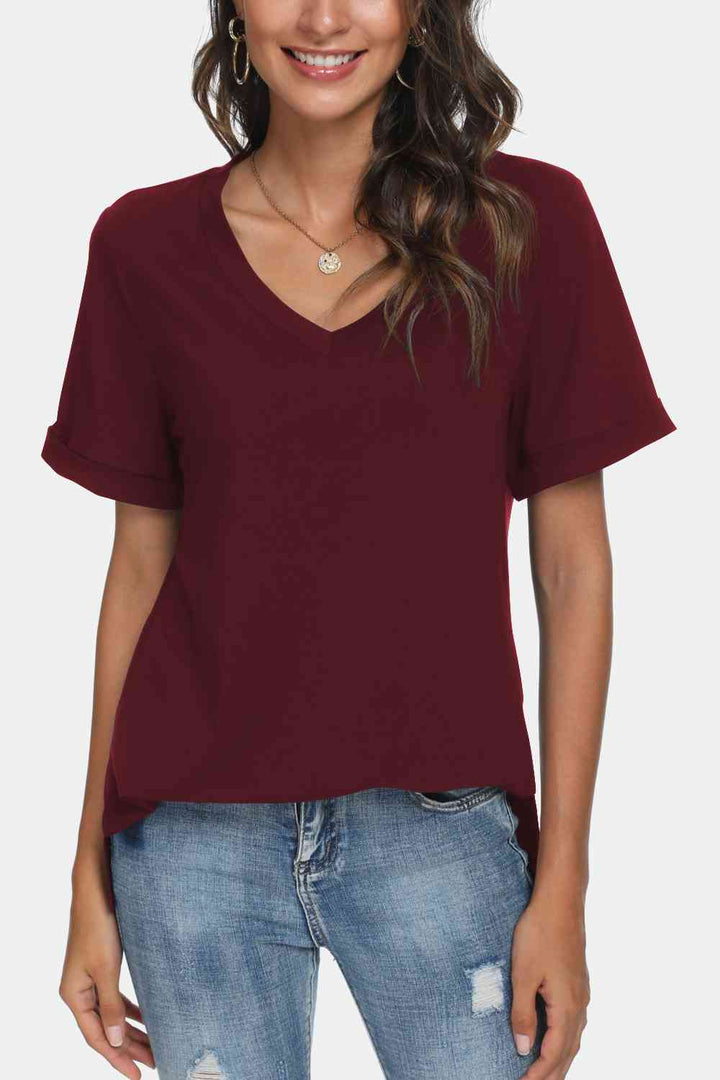 V-Neck Short Sleeve Slit T-Shirt | 1mrk.com