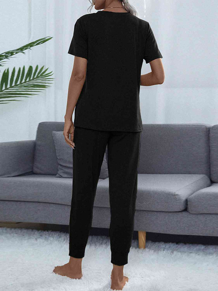 Round Neck Short Sleeve Top and Pants Set | 1mrk.com