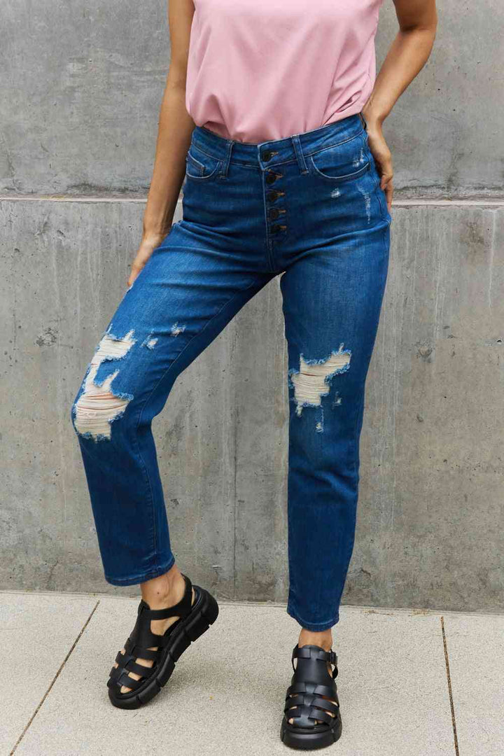 Judy Blue Melanie Full Size High Waisted Distressed Boyfriend Jeans | 1mrk.com