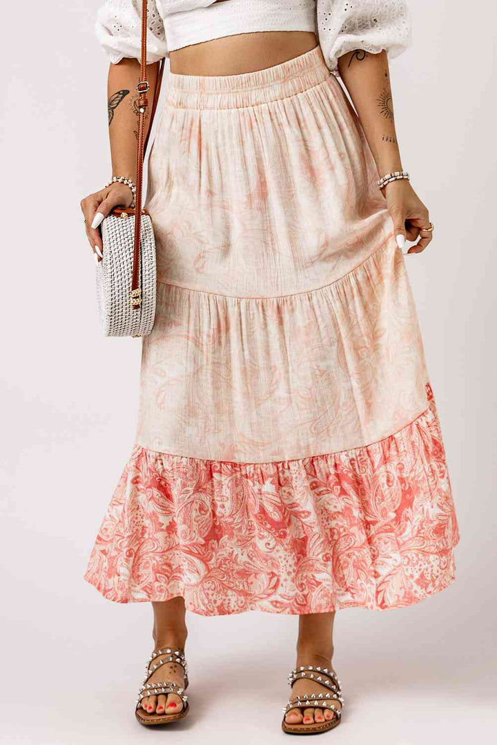 Floral Color Block Tiered Skirt |1mrk.com