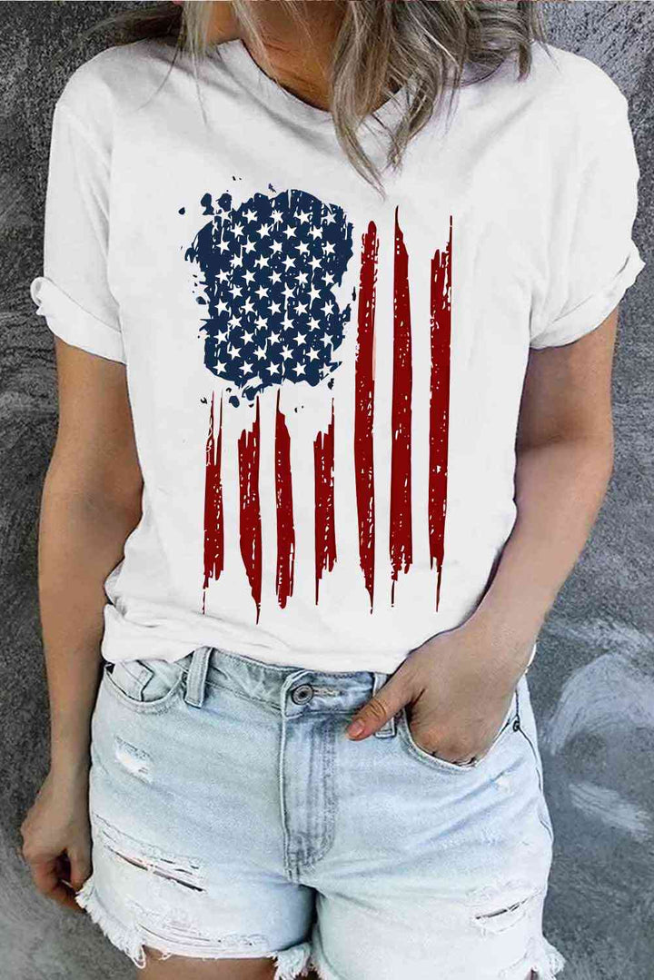 US Flag Graphic Round Neck Short Sleeve Tee | 1mrk.com