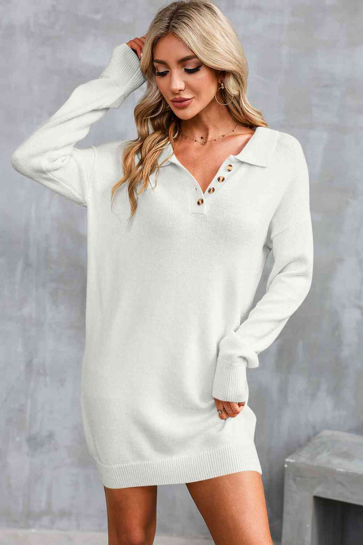 Buttoned Long Sleeve Sweater Dress | 1mrk.com