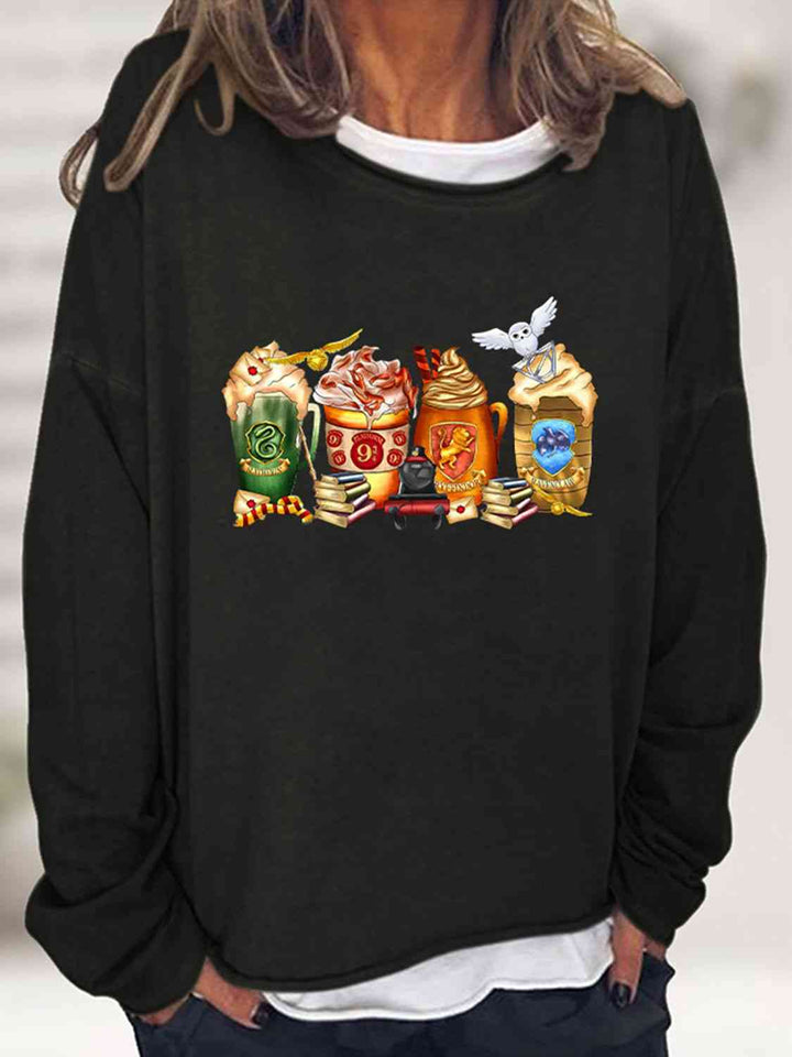 Full Size Graphic Round Neck Roll Hem Sweatshirt |1mrk.com