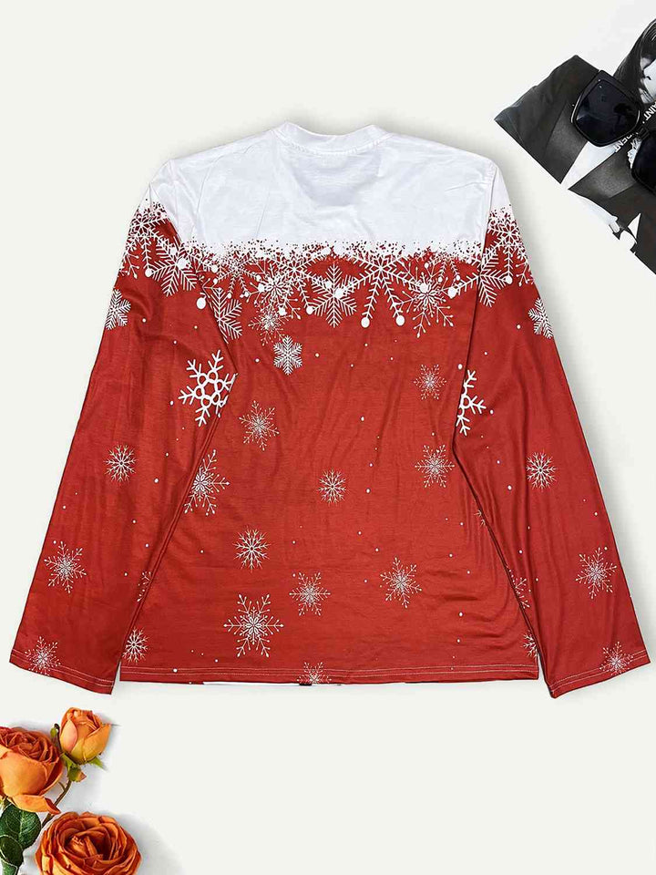 Plus Size Snowflake Print Round Neck T-Shirt | 1mrk.com