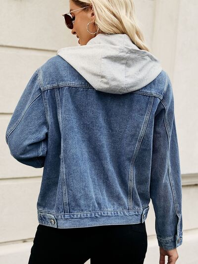 Drawstring Hooded Button Up Denim Jacket |1mrk.com