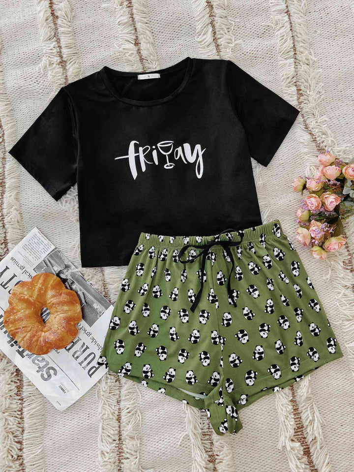 Graphic Tee and Panda Print Shorts Lounge Set | 1mrk.com