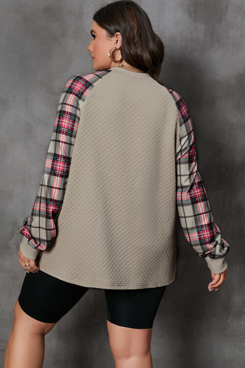 Plus Size Plaid Round Neck Long Sleeve Sweatshirt |1mrk.com