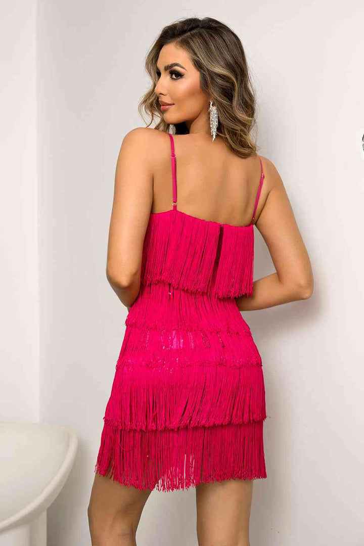 Spaghetti Strap Fringe Mini Dress | 1mrk.com