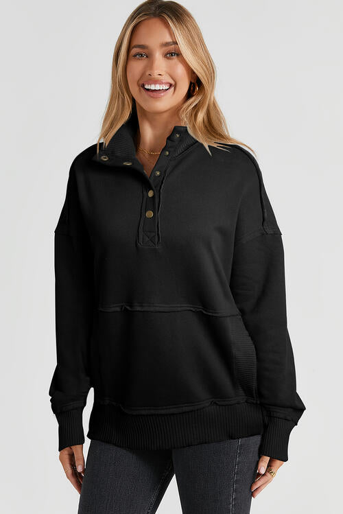 Half Snap Drop Shoulder Long Sleeve Sweatshirt |1mrk.com