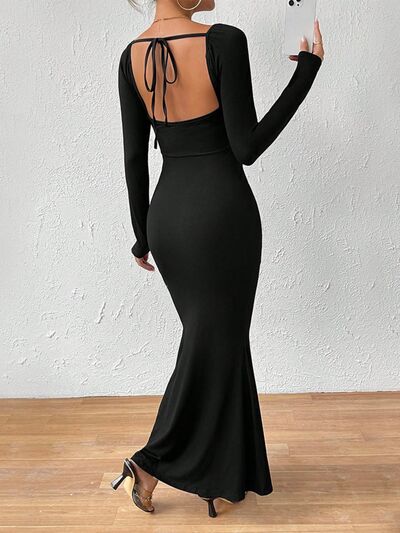 Backless Tied Long Sleeve Wrap Dress |1mrk.com