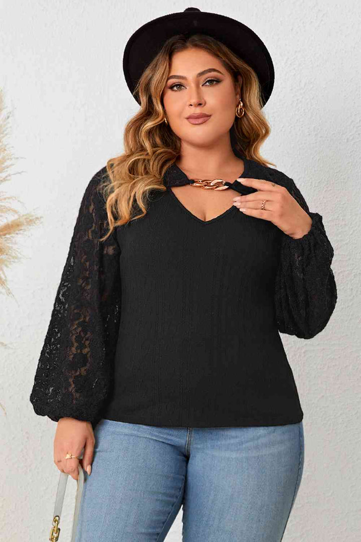 Plus Size Cutout Front Lace Sleeve Blouse | 1mrk.com