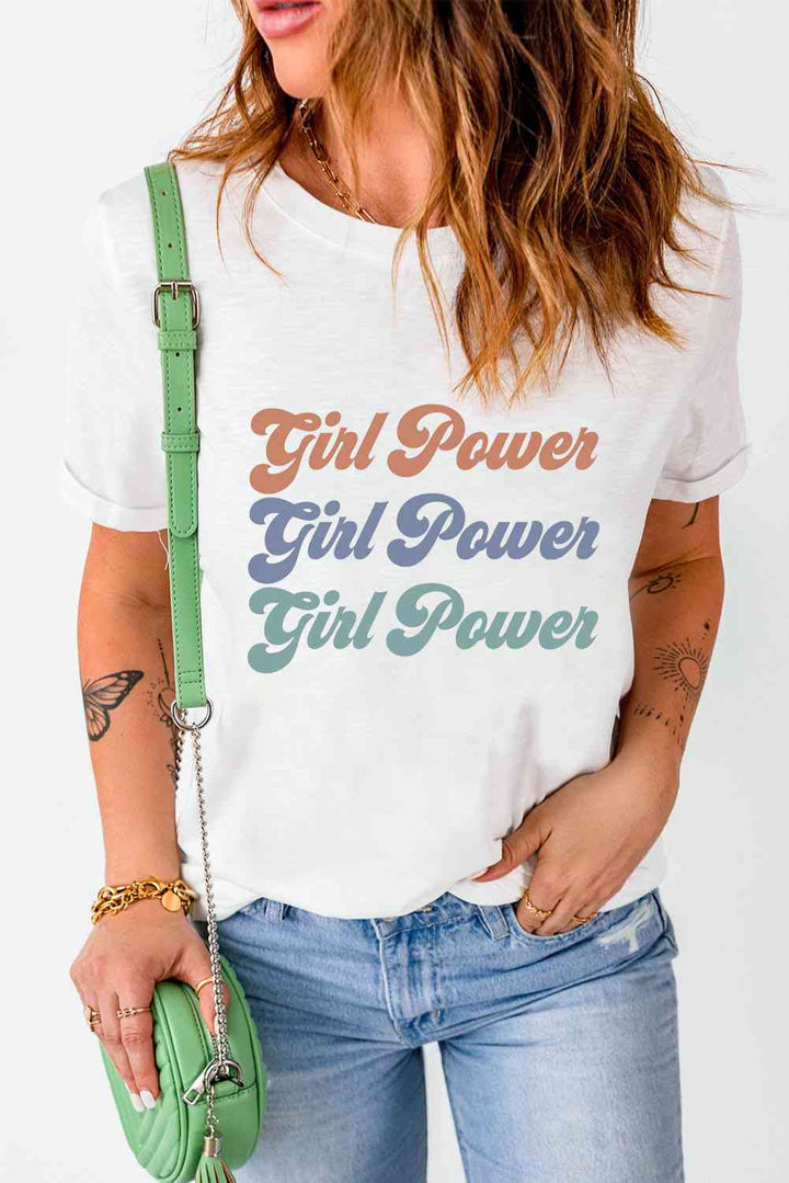 GIRL POWER Graphic Round Neck Tee | 1mrk.com