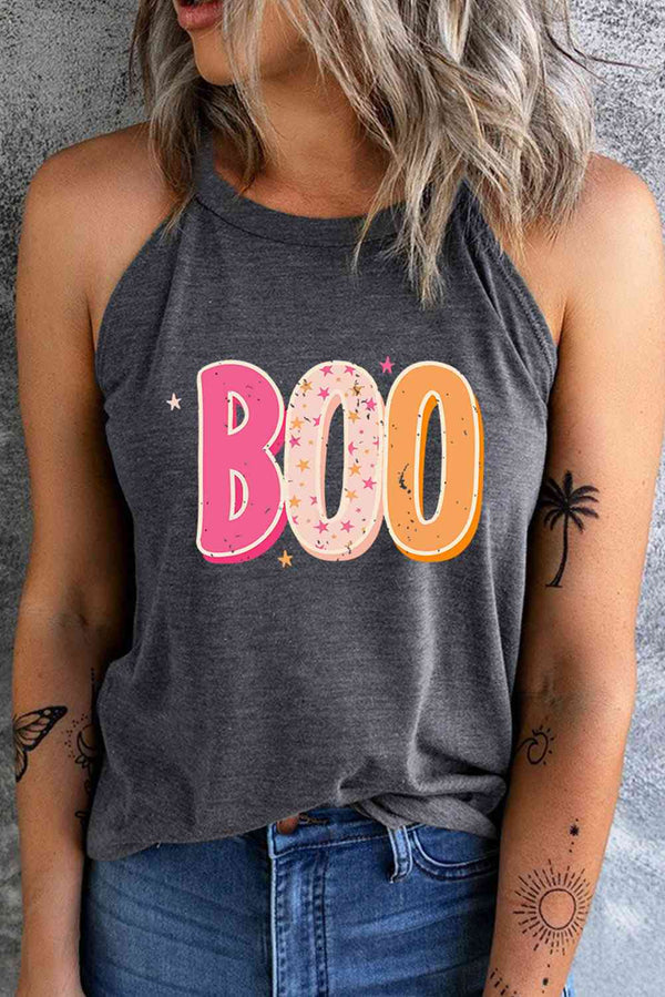 Round Neck Sleeveless BOO Graphic Tank Top | 1mrk.com