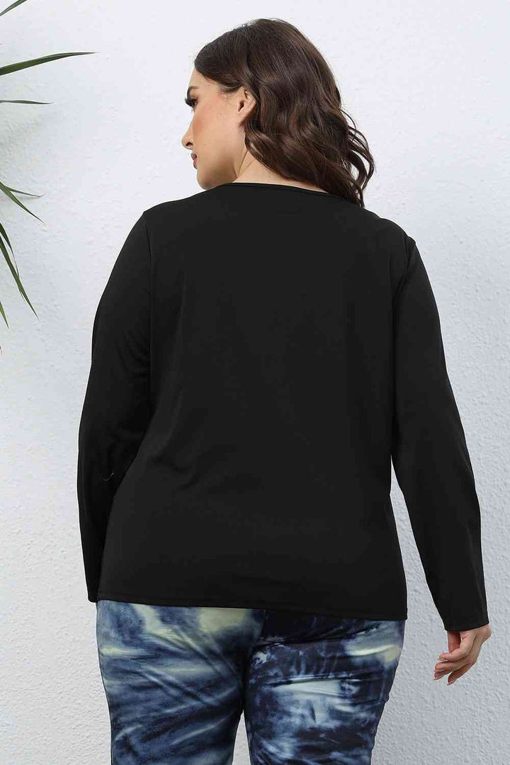 Plus Size Cutout Front Long Sleeve T-Shirt | 1mrk.com