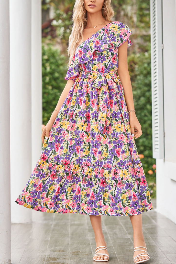 Ruffled Floral One Shoulder Dress | Trendsi