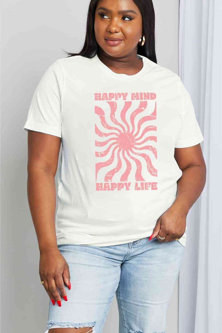 Simply Love Full Size HAPPY MIND HAPPY LIFE Graphic Cotton Tee | 1mrk.com