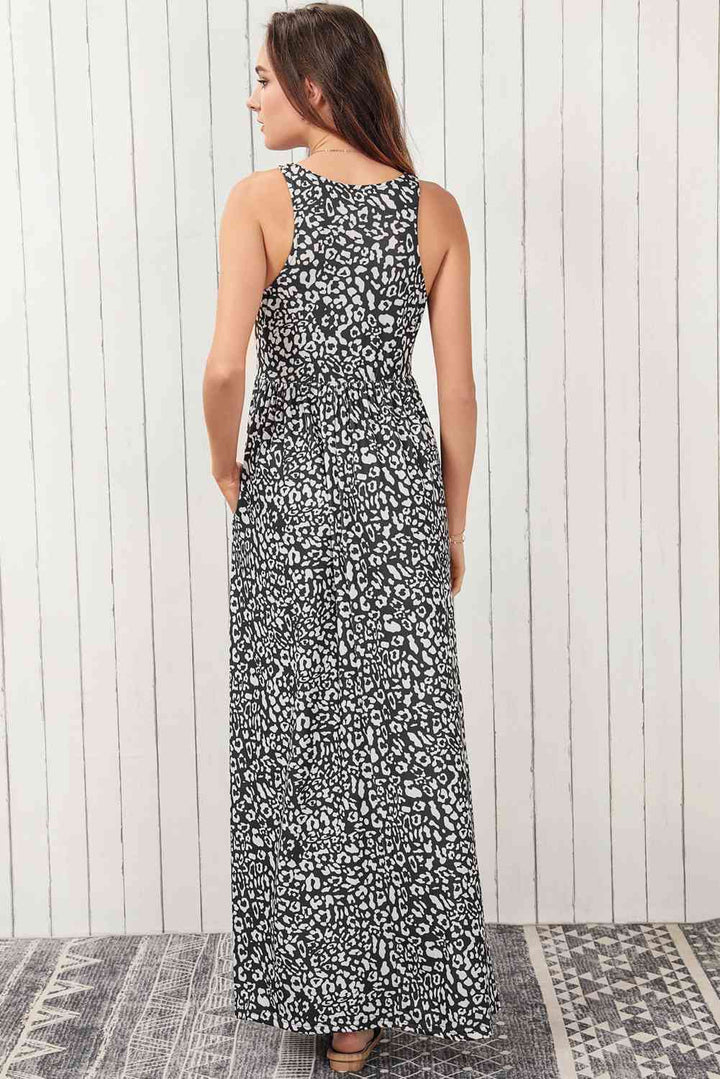 Leopard Round Neck Sleeveless Maxi Dress |1mrk.com