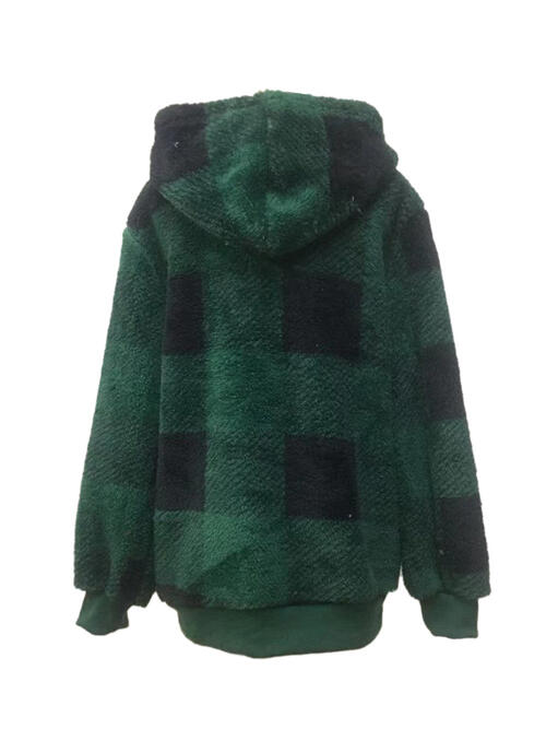 Plaid Half Zip Drawstring Hoodie | 1mrk.com