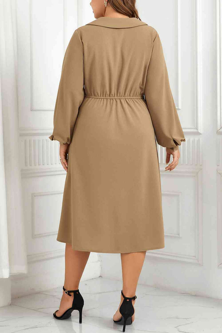 Plus Size Surplice Neck Long Sleeve Dress |1mrk.com