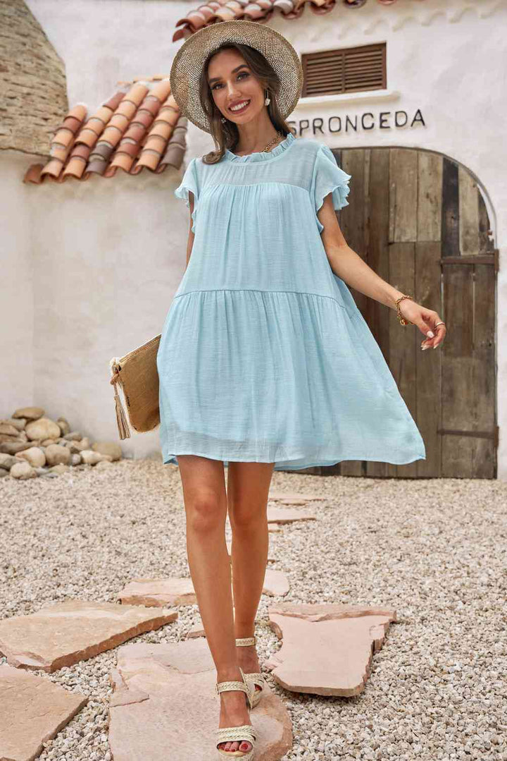 Ruffle Collar Flutter Sleeve Dress |1mrk.com