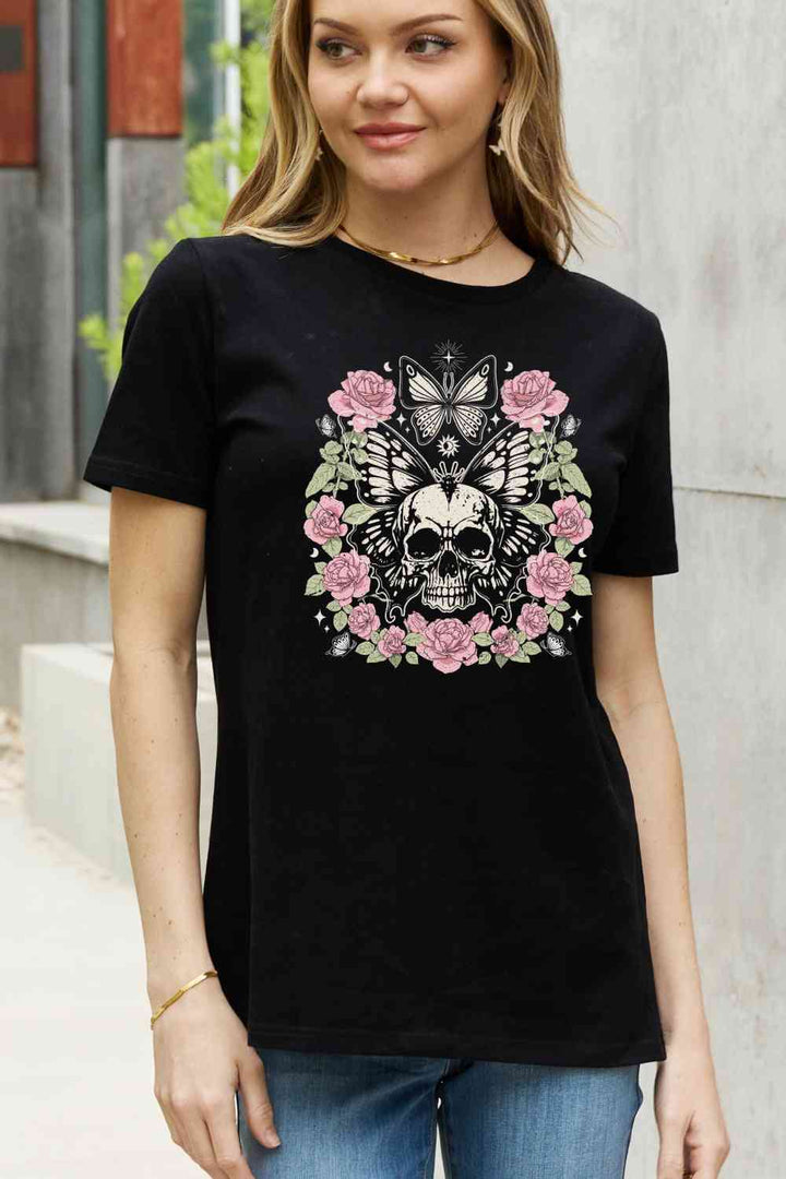 Simply Love Simply Love Full Size Skull & Butterfly Graphic Cotton Tee | 1mrk.com