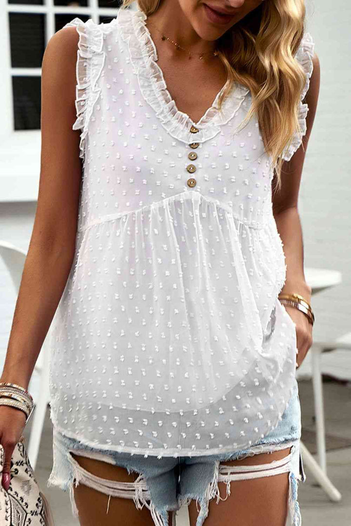 Swiss Dot Decorative Button Babydoll Tank | 1mrk.com