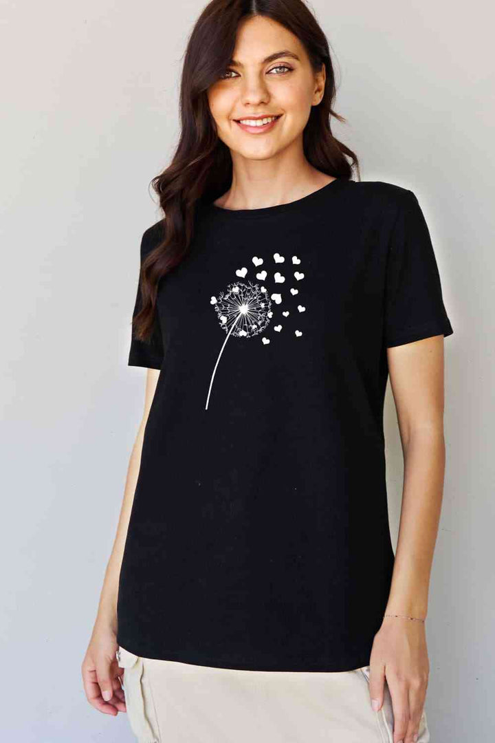 Simply Love Full Size Dandelion Heart Graphic Cotton T-Shirt | 1mrk.com