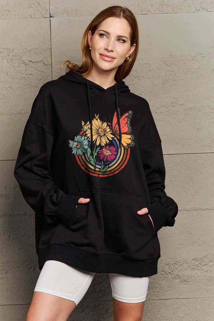 Simply Love Simply Love Full Size Butterfly and Flower Graphic Hoodie | 1mrk.com