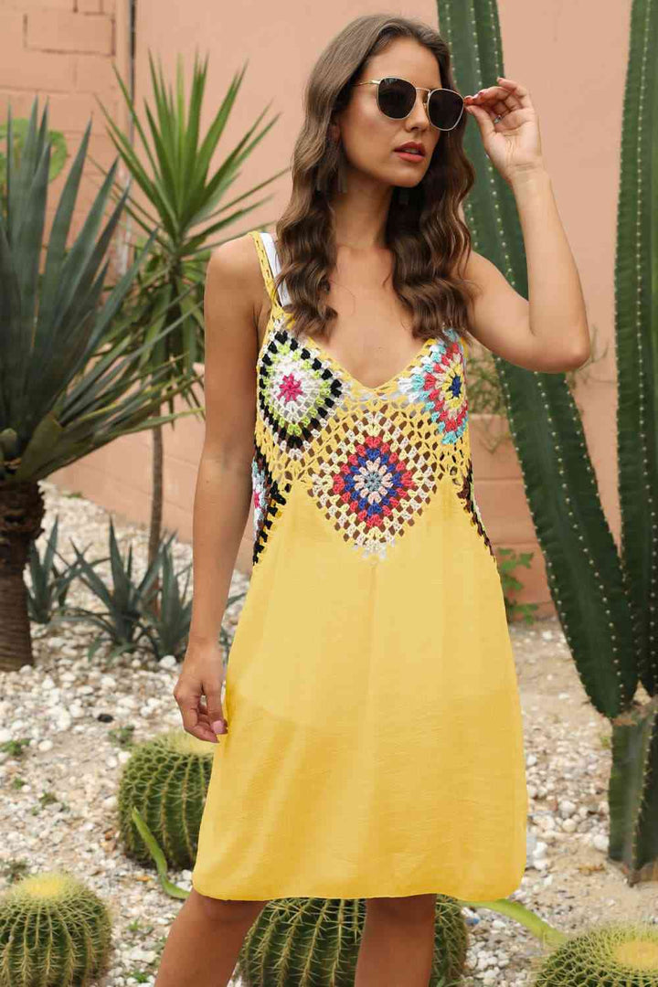 Openwork Sleeveless Embroidery Dress |1mrk.com