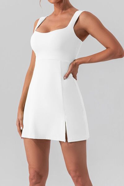 Square Neck Sleeveless Slit Mini Active Dress |1mrk.com