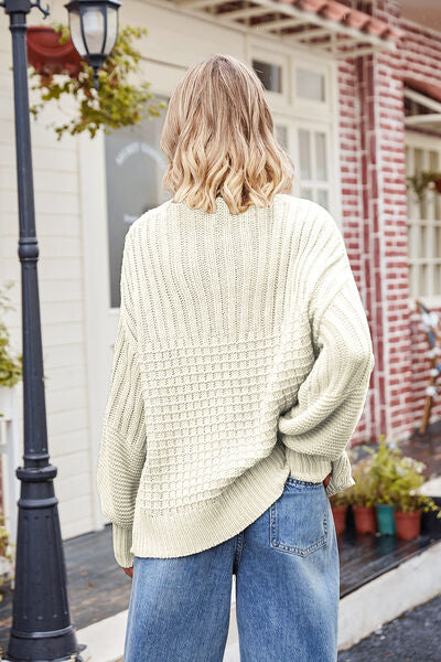 Ribbed Drop Shoulder Lantern Sleeve Sweater | Trendsi