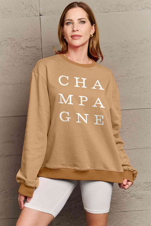 Simply Love Full Size CHAMPAGNE Graphic Long Sleeve Sweatshirt |1mrk.com