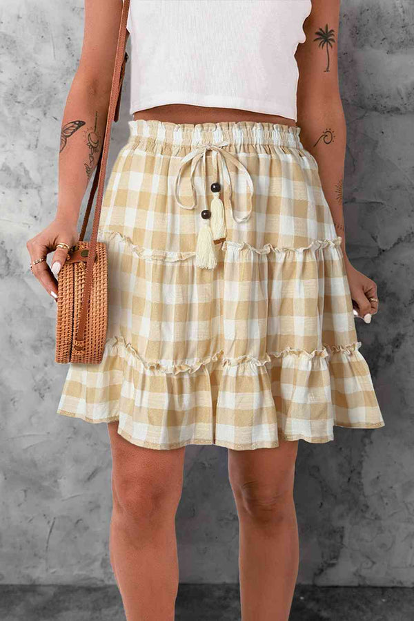 Plaid Tassel Tie Frill Trim Skirt |1mrk.com