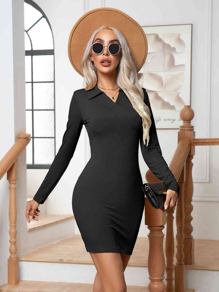 Johnny Collar Long Sleeve Mini Dress |1mrk.com