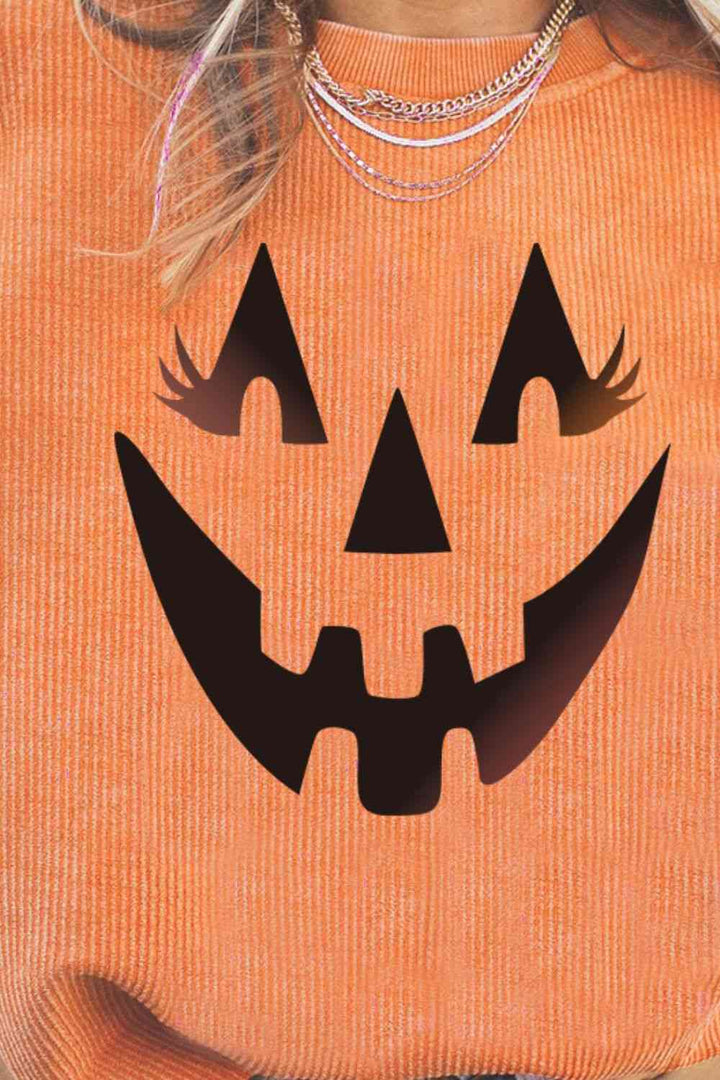 Round Neck Dropped Shoulder Jack-O'-Lantern Graphic Sweatshirt |1mrk.com