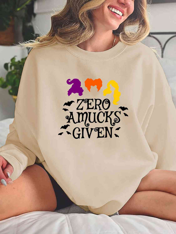 Full Size Round Neck Long Sleeve ZERO AMUCKS GIVEN Graphic Sweatshirt |1mrk.com