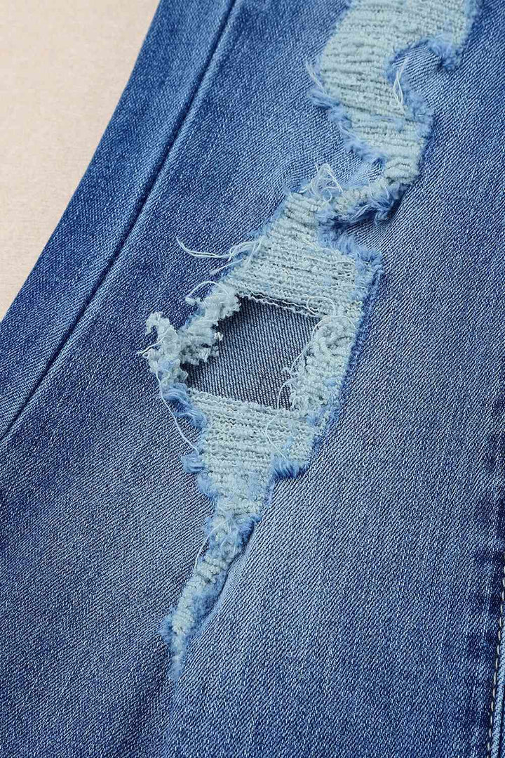 Distressed Frayed Hem Flare Jeans | 1mrk.com