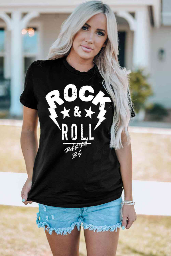 ROCK & ROLL Graphic Round Neck Short Sleeve Tee | 1mrk.com