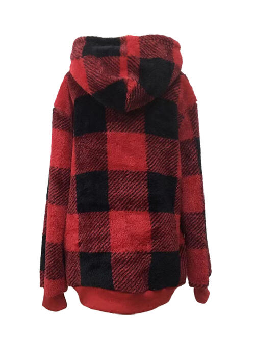 Plaid Half Zip Drawstring Hoodie | 1mrk.com