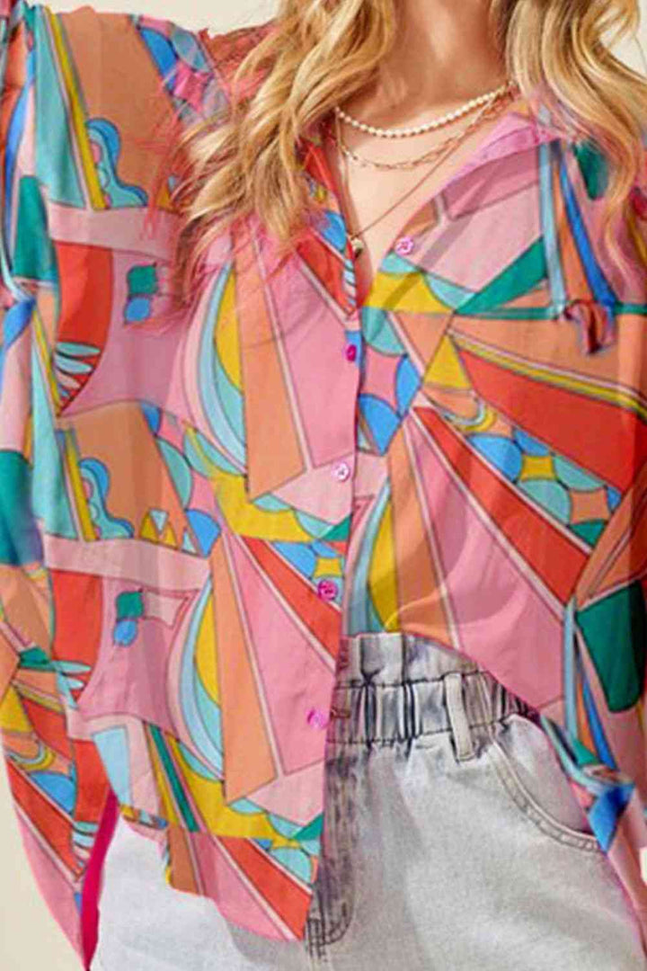 Printed Dolman Sleeve Collared Shirt |1mrk.com