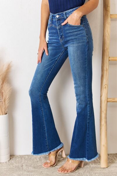 Kancan High Rise Raw Hem Flare Jeans |1mrk.com