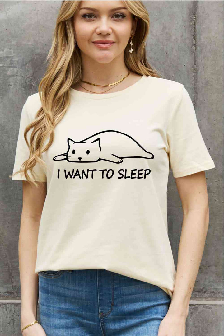 Simply Love Full Size I WANT TO SLEEP Graphic Cotton Tee | 1mrk.com