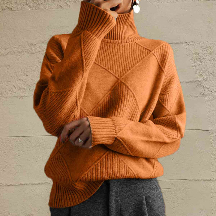 Geometric Turtleneck Long Sleeve Sweater |1mrk.com