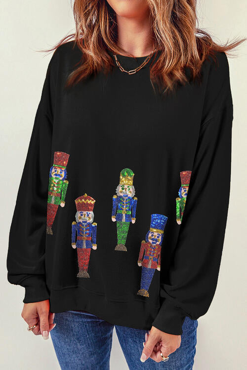 Nutcracker Sequin Long Sleeve Sweatshirt | 1mrk.com