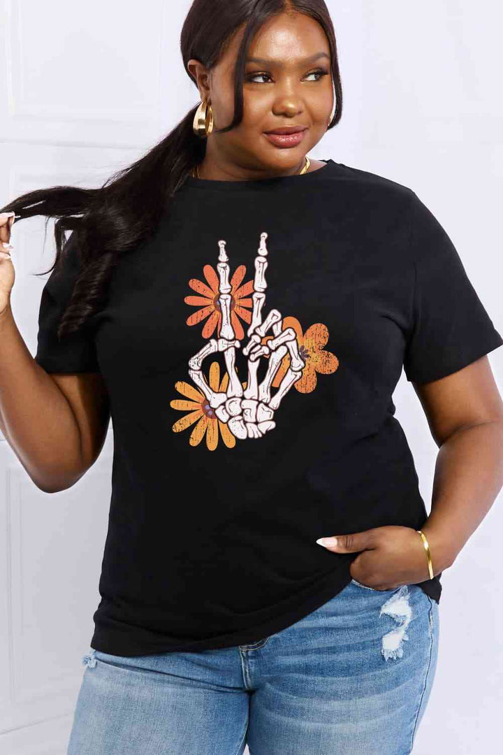 Simply Love Full Size Skeleton Hand Graphic Cotton Tee | 1mrk.com