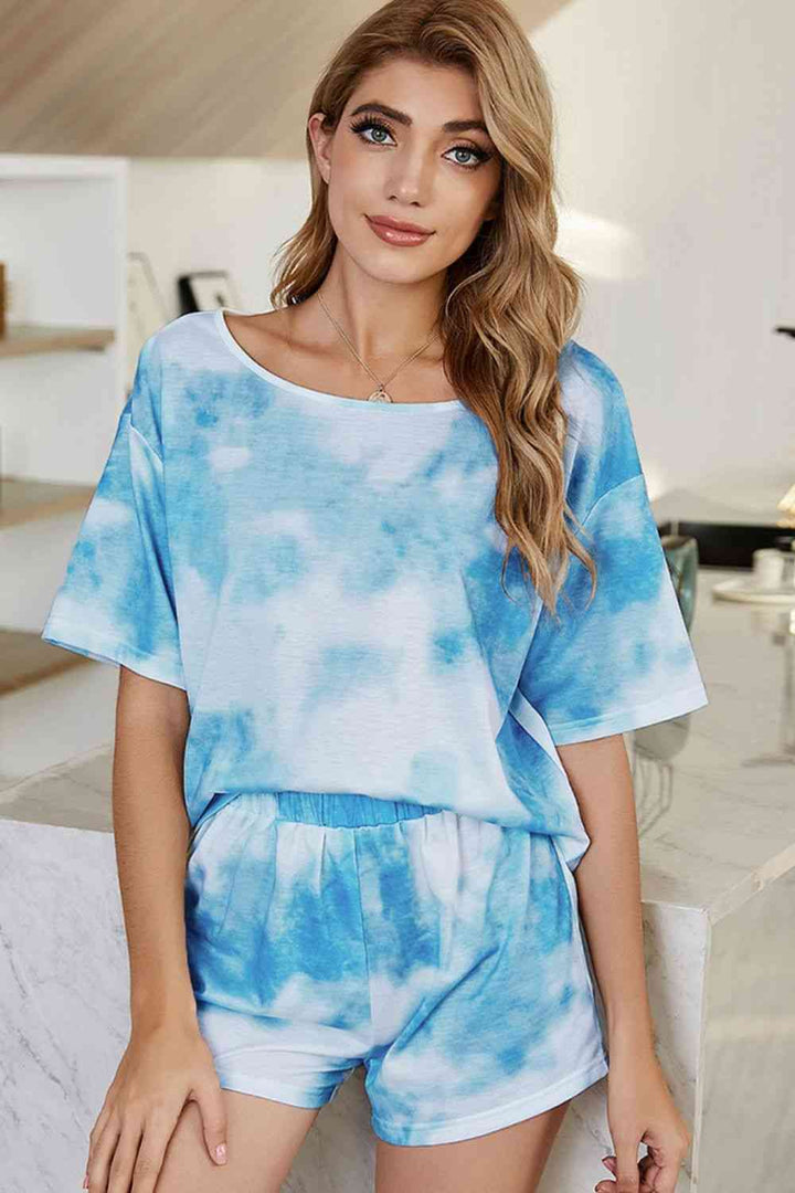 Tie-Dye Boat Neck Top and Shorts Lounge Set | 1mrk.com